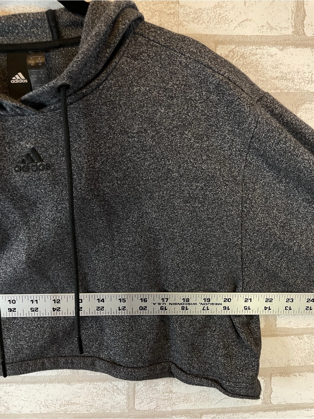 Adidas Women's Dark Charcoal Cropped Hoodie - Picture 7 of 9